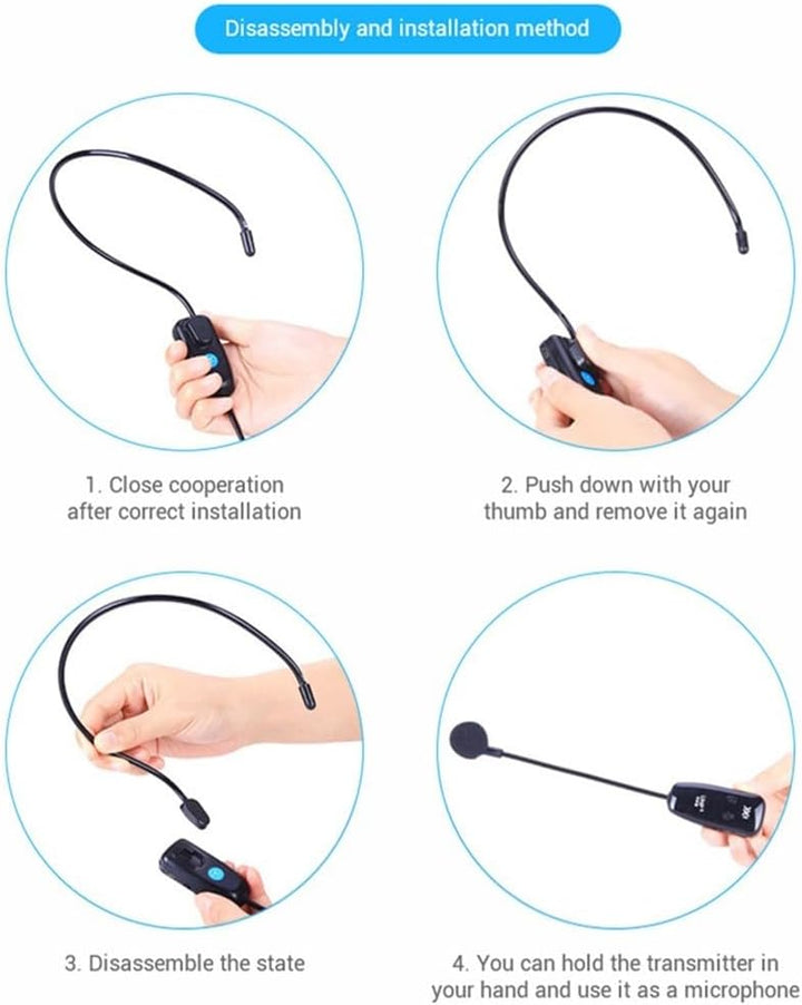 SPORTARC Wireless Headset Mikrofon Set, UHF Wireless Mikrofon USB Wiederaufladbar Dual Headset Syste