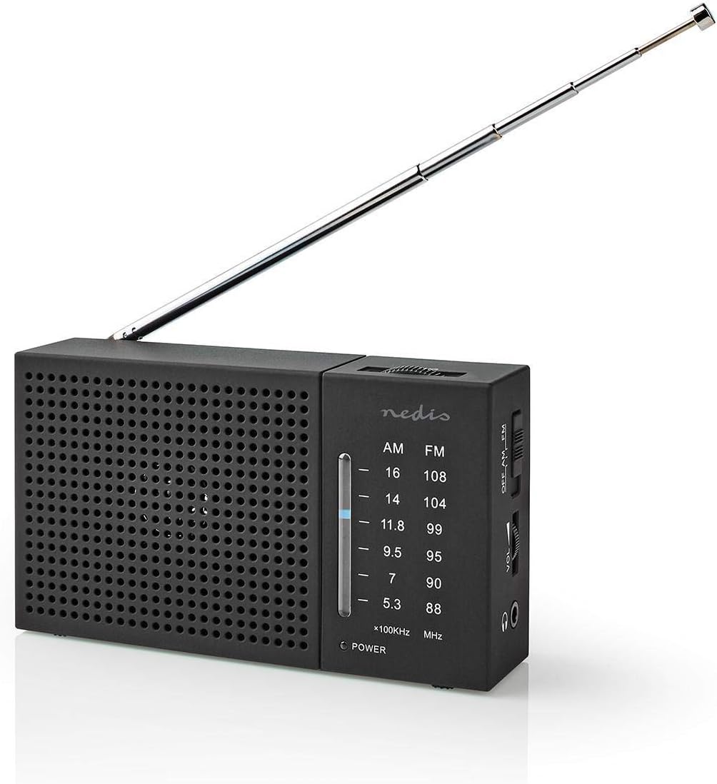 Nedis UKW/AM-Radio, tragbares analoges Stimmgerät im Taschenformat mit 1,5 W Lautsprecher, 3,5 mm Ko