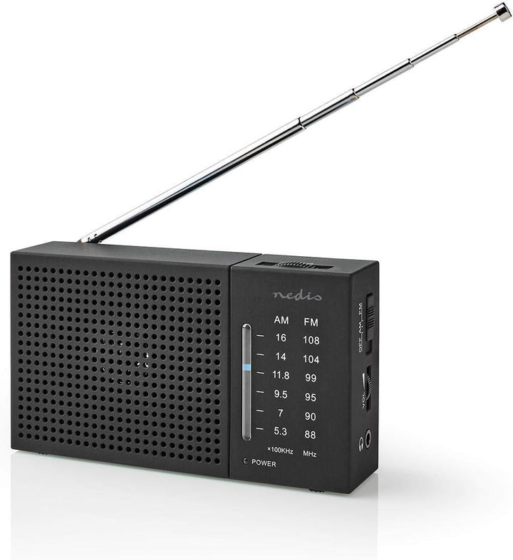 Nedis UKW/AM-Radio, tragbares analoges Stimmgerät im Taschenformat mit 1,5 W Lautsprecher, 3,5 mm Ko
