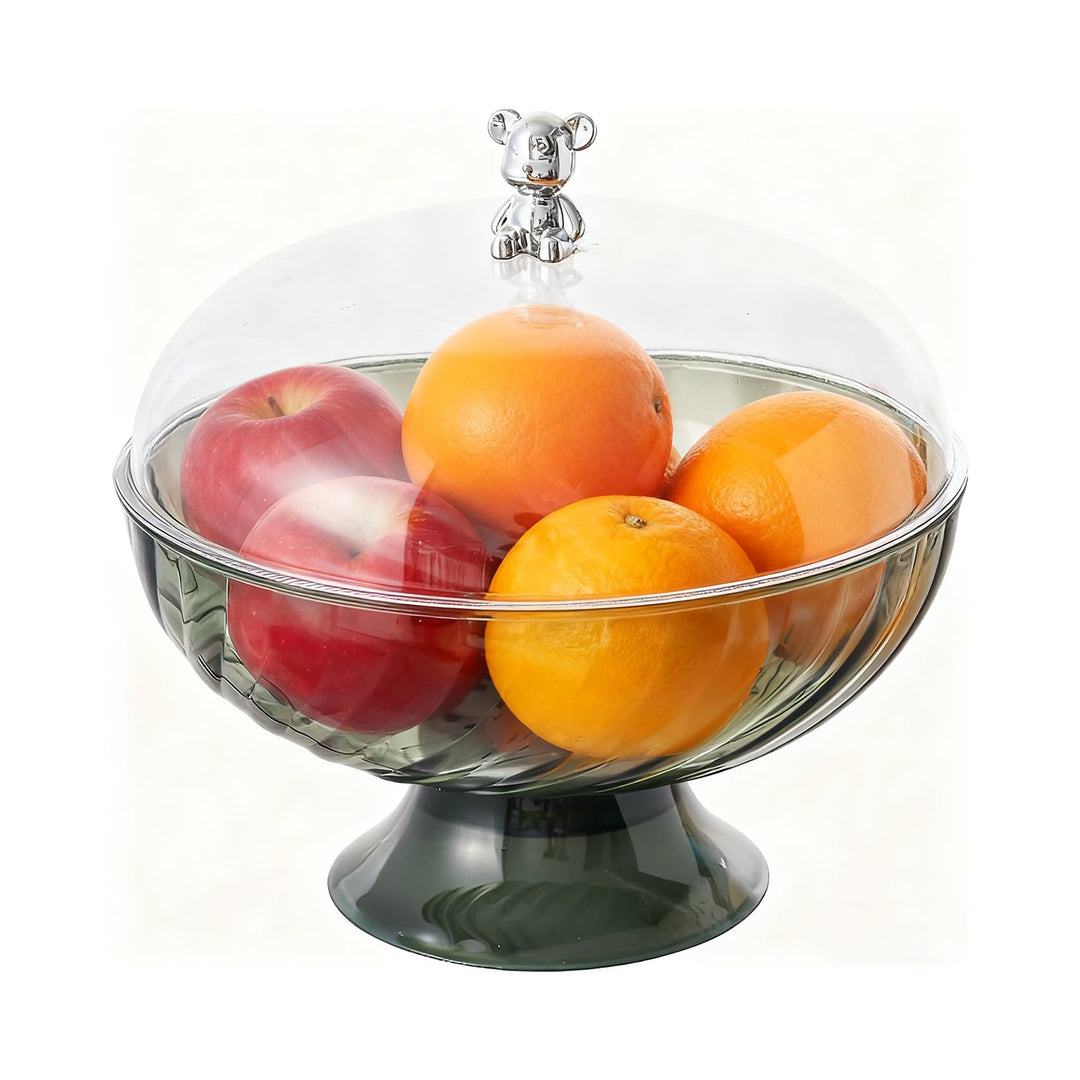 Obstschale mit Deckel und Abtropfeinsatz – Kunststoff Fruchtschale mit Fuss für Tischdeko, Snackscha