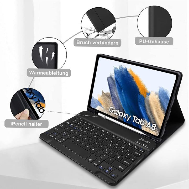 Samsung Galaxy Tab A8 Hülle mit Tastatur, QWERTZ Deutsches Layout Bluetooth Tastatur mit Stifthalter