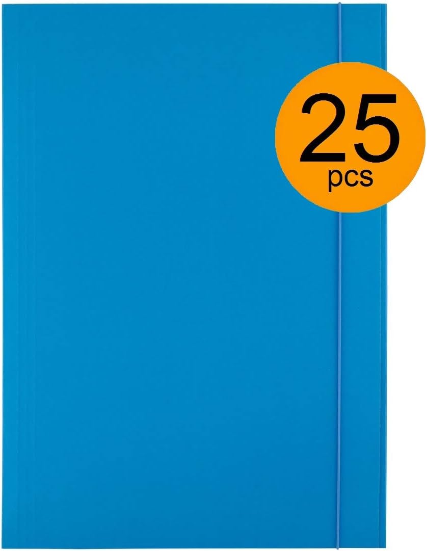 D.RECT 25 Stück Sammelmappe aus Karton | Postmappe mit Gummiband | 300g Blau Blau 25 Stück, Blau 25