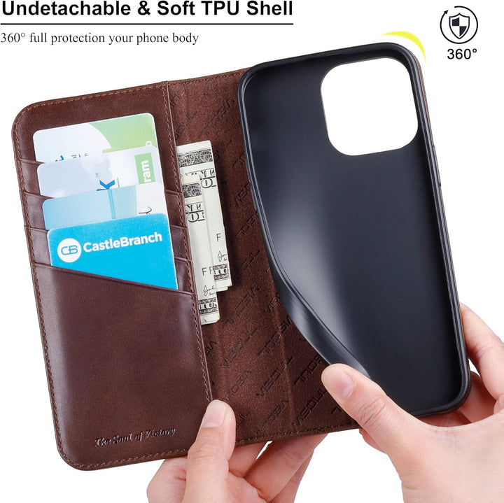 VISOUL Hülle für iPhone 14 Pro Max Handyhülle [Echtleder] [Schützt ] [Kartenfach] [Magnet] [Standfun