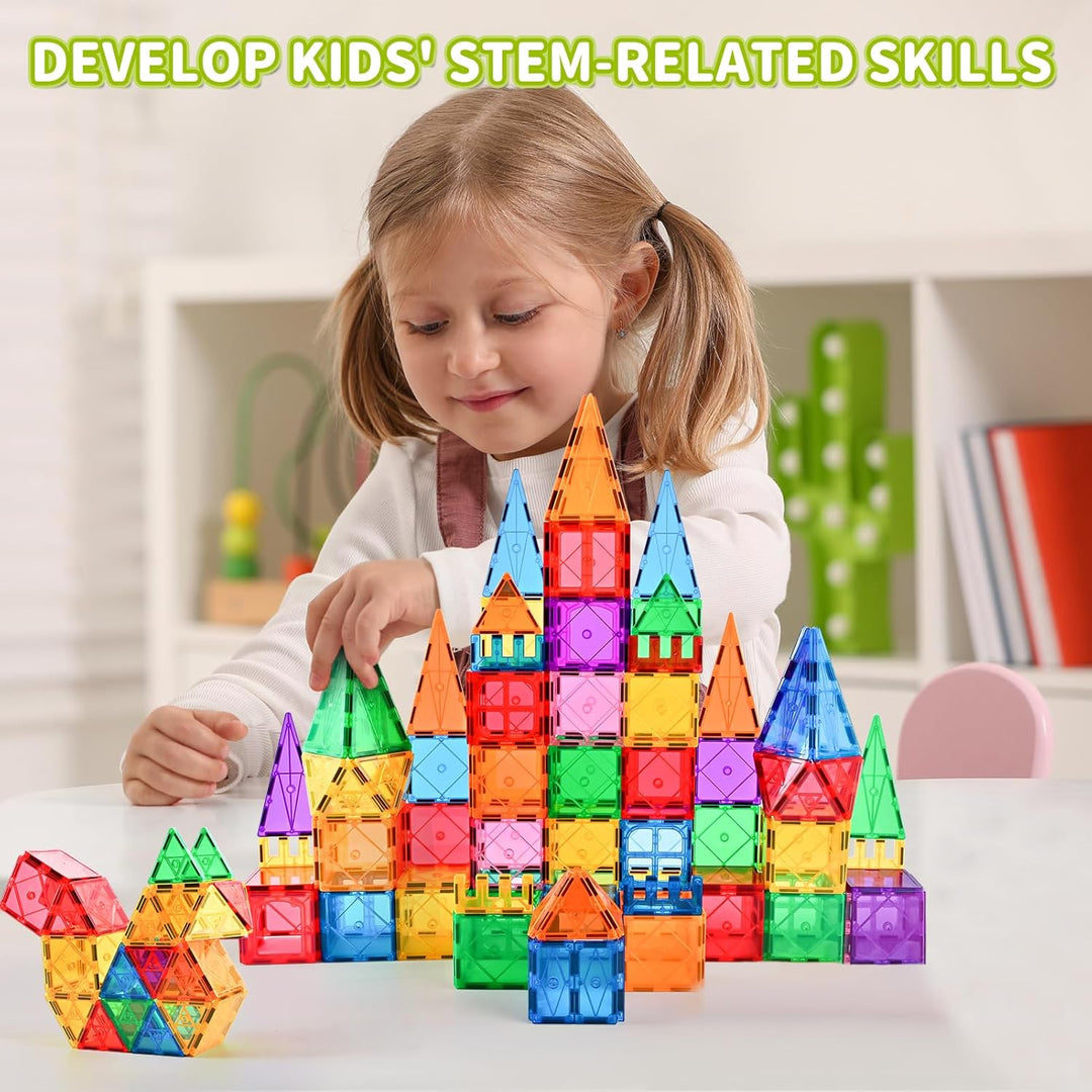 Katiago Magnetische Bausteine, 64 Teile Magnet Bausteine Spielzeug Kinder 3D Farbenfrohe Starterset
