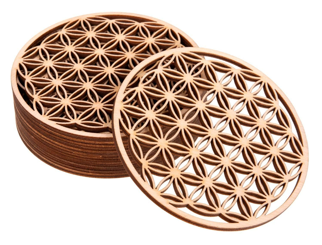Blume des Lebens Untersetzer Holz - Untersetzer Gläser Set von 10 Stück 10x10cm für Getränke und Kaf