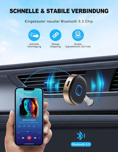 Mohard AUX Bluetooth Adapter Auto, Drahtloser KFZ Bluetooth 5.3 Empfänger für Heim-Stereo/Kabelgebun