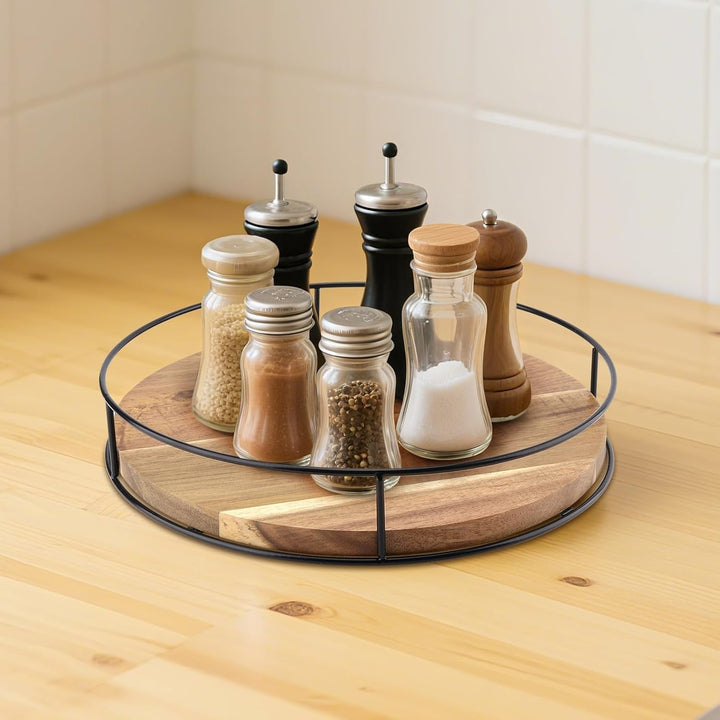 FAAING 2 Stück 25cm Holz Lazy Susan Drehteller, 360° drehbar Drehteller Rund Küche Holz Gewürzregal