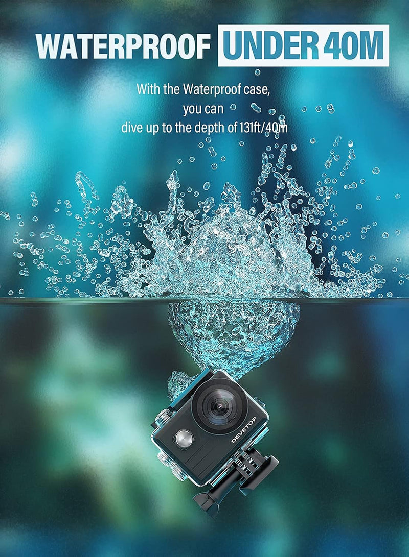 DEVETOP Glory60 Action Cam 4K 20MP Ultra HD Sportskamera 40M Wasserdicht Unterwasserkamera 170° Weit