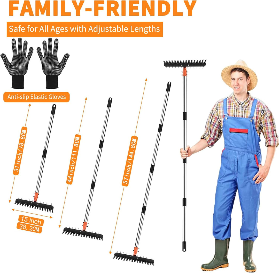 Rechen für Rasenflächen, 38,1 cm, mit verbesserten Dual-Action-Zinken, effizienter Gartenrechen mit