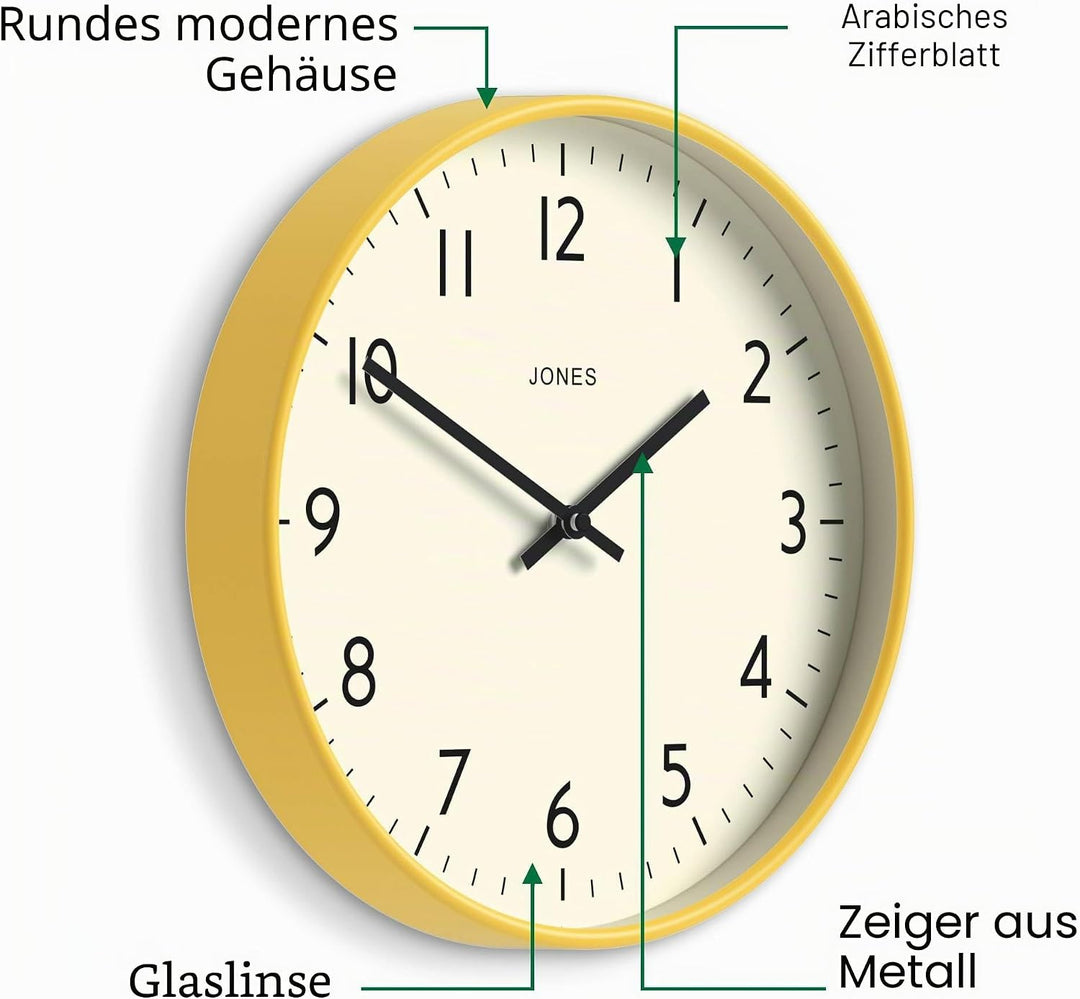 JONES CLOCKS® Studio Runde Wanduhr – Runde Uhr – Moderne Uhr – Designer Wand Uhren – Küchenuhr – Woh
