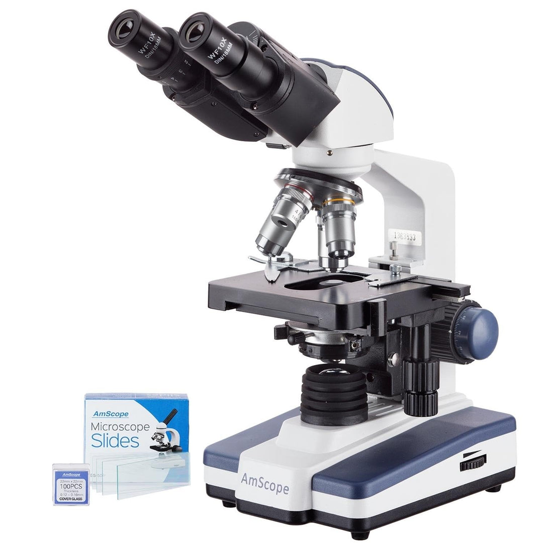 AmScope B120C-50P100S 40X-2500X LED Lab Binokular-Verbundmikroskop mit 3D-Tisch und 50 Stück Leer Fo