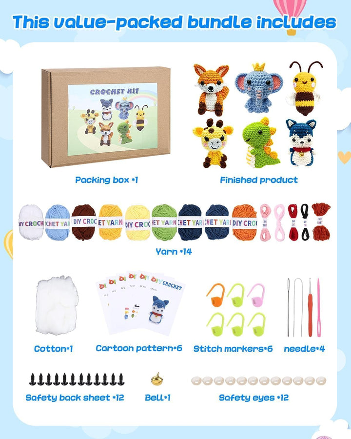 Mixara 6 Häkelset für Anfänger,Stricken für Anfänger Set, Häkelset Kinder, Häkelset Kinder für Anfän