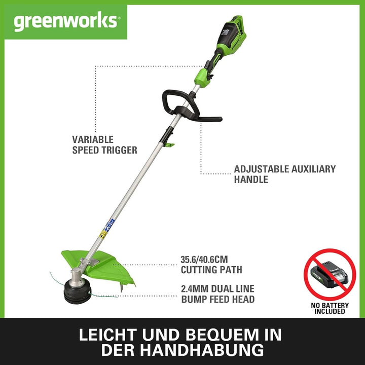 Greenworks GD24X2TX Akku Rasentrimmer für kleine bis mittelgrosse Gärten, 40 cm Schnittbreite, Stoss
