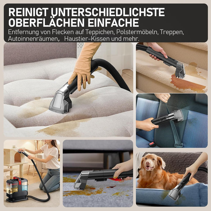 Polsterreiniger Gerät mit 4M Kabel, Waschsauger Teppichreiniger mit Tierhaarbürste und Schlauchreini