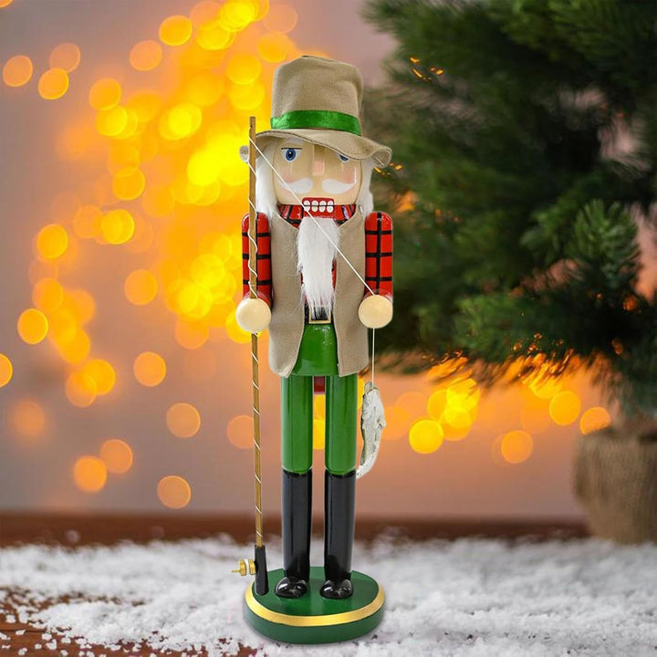 Nussknacker-Figur, 38 cm, Weihnachtsdekoration, -Ornament, Nussknacker-Dekoration, -Angler mit Angel