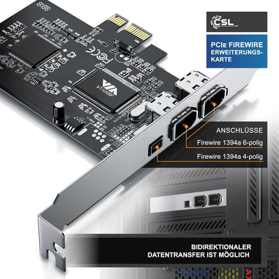 CSL PCI Firewire Karte Erweiterungskarte PCI-E 3 Anschlüsse 1394a Controller-Karte 2 x 6 Pin und 1 x