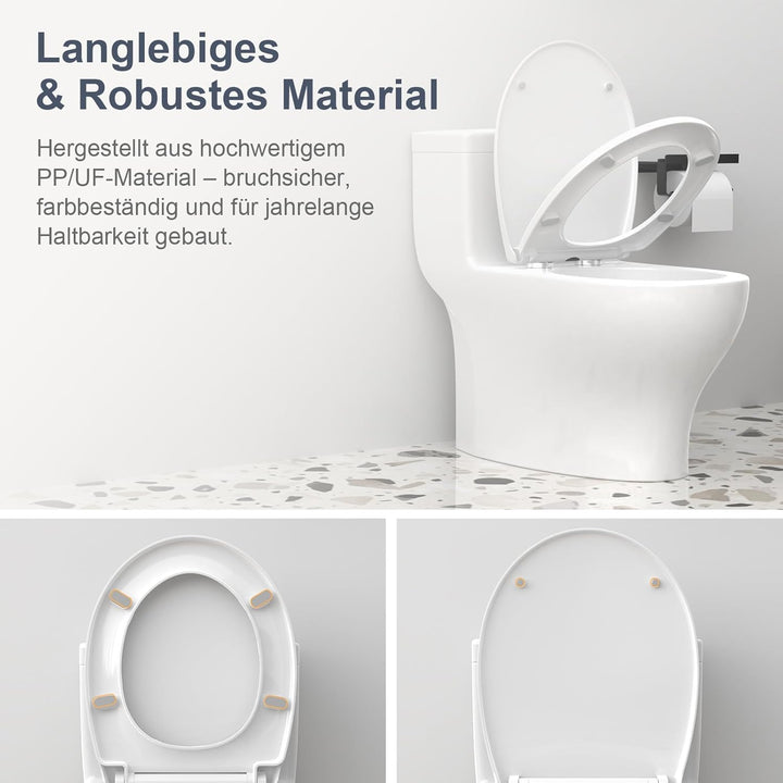 Surfou WC Sitz Mit Absenkautomatik, Toilettendeckel Weiss Oval Toilettenbrille Klodeckel Klo Deckel,