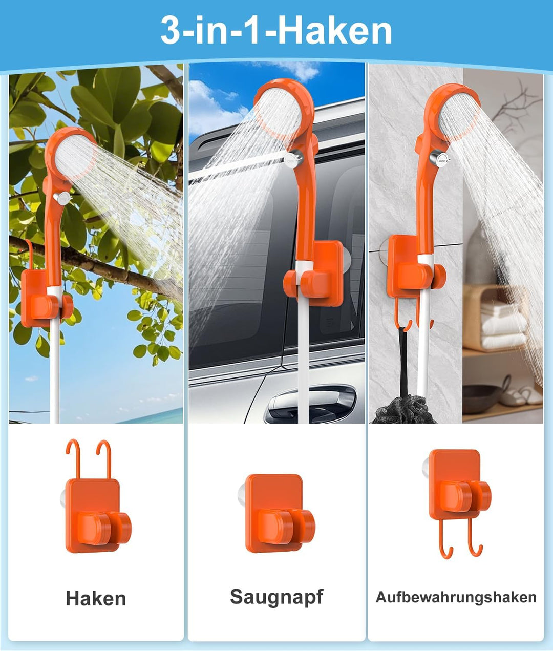 WADEO Tragbare Campingdusche Akku mit Pumpe, Camping Dusche Outdoor mit wiederaufladbarem 4500-mAh-A