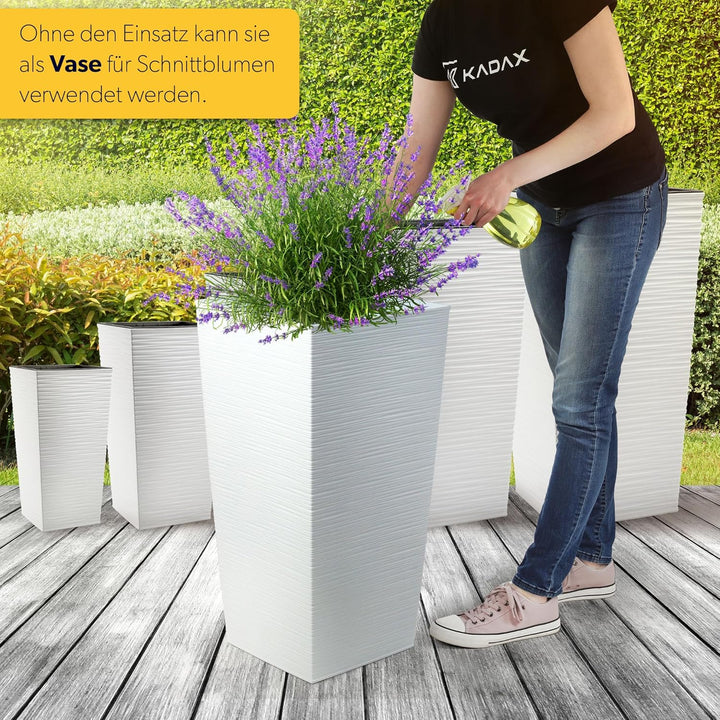 KADAX Pflanzkübel mit Innentopf, Höhe 68cm, Weiss – Wetterfester Blumentopf für Innen & Aussen, idea