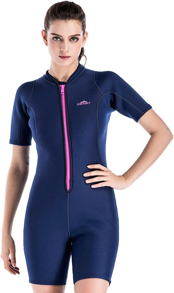 Damen Herren 2mm Neoprenanzug Tauchanzug Einteilig Shorty Kurzarm Badeanzug One Piece Wetsuit 080, L