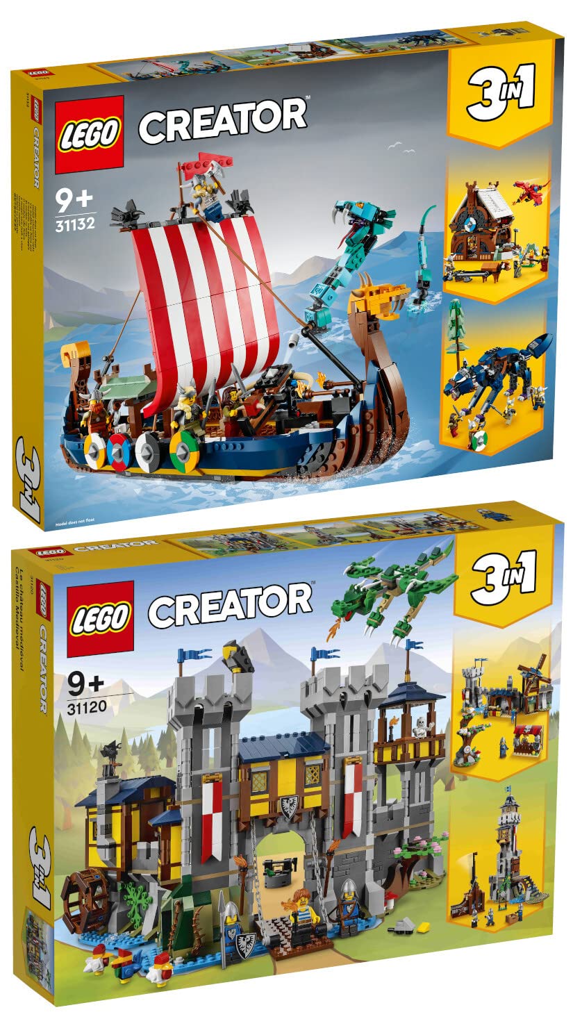 Lego Creator 2er Set: 31132 Wikingerschiff mit Midgardschlange & 31120 Mittelalterliche Burg