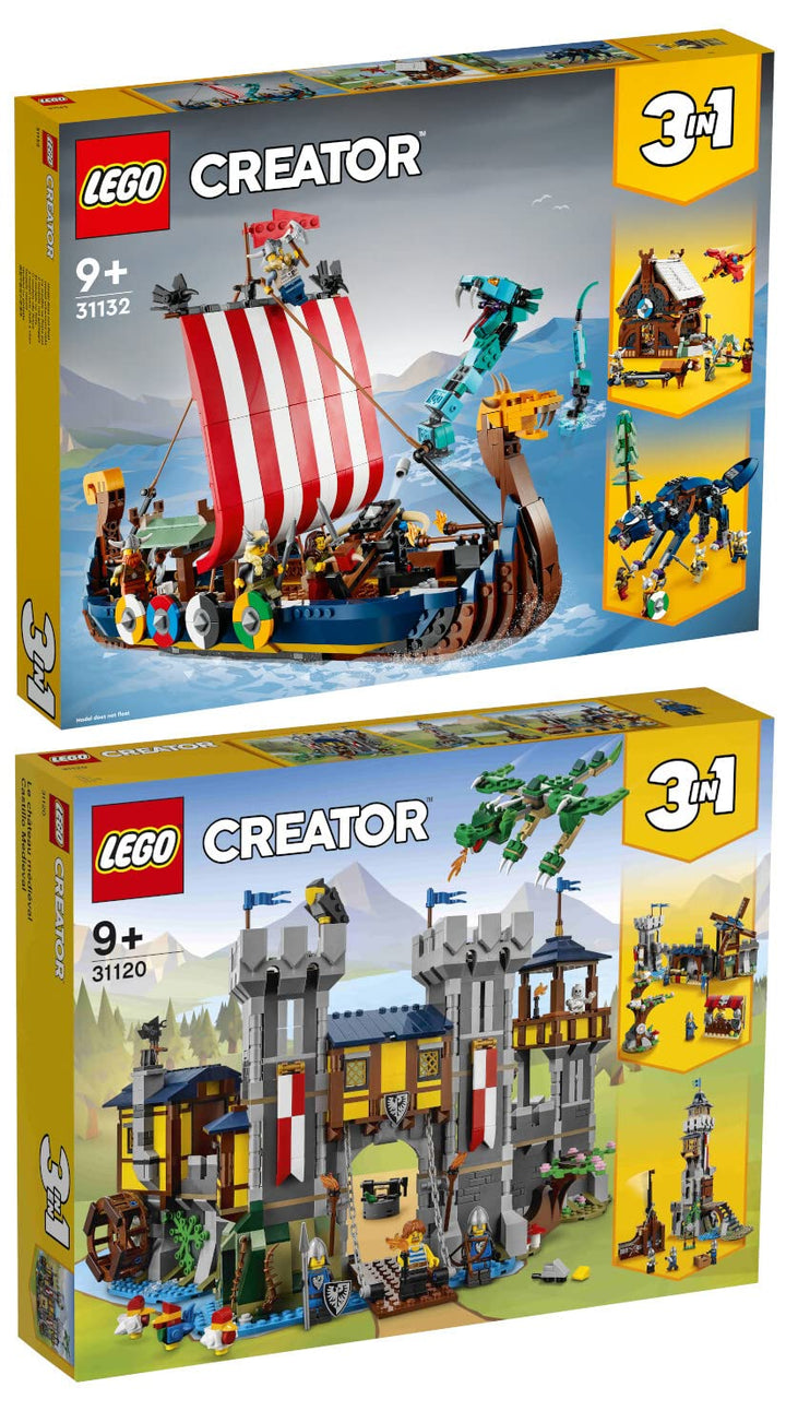 Lego Creator 2er Set: 31132 Wikingerschiff mit Midgardschlange & 31120 Mittelalterliche Burg