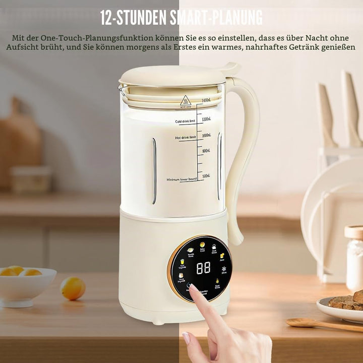 Nussmilch Maschine 1400ml, Hafermilch Maschine mit 16 Klingen &amp; 9 Funktionen, LED Anzeige, Sojamilch