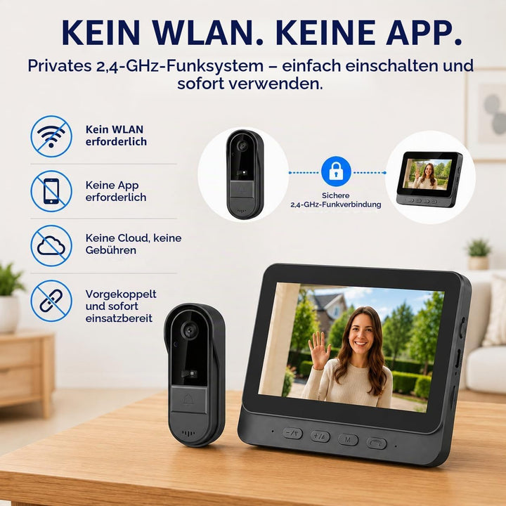 Winnes Kabellose Türklingel mit Kamera, Videotelefon, Bluetooth, mit IPS-Display von 4,3 Zoll, kabel