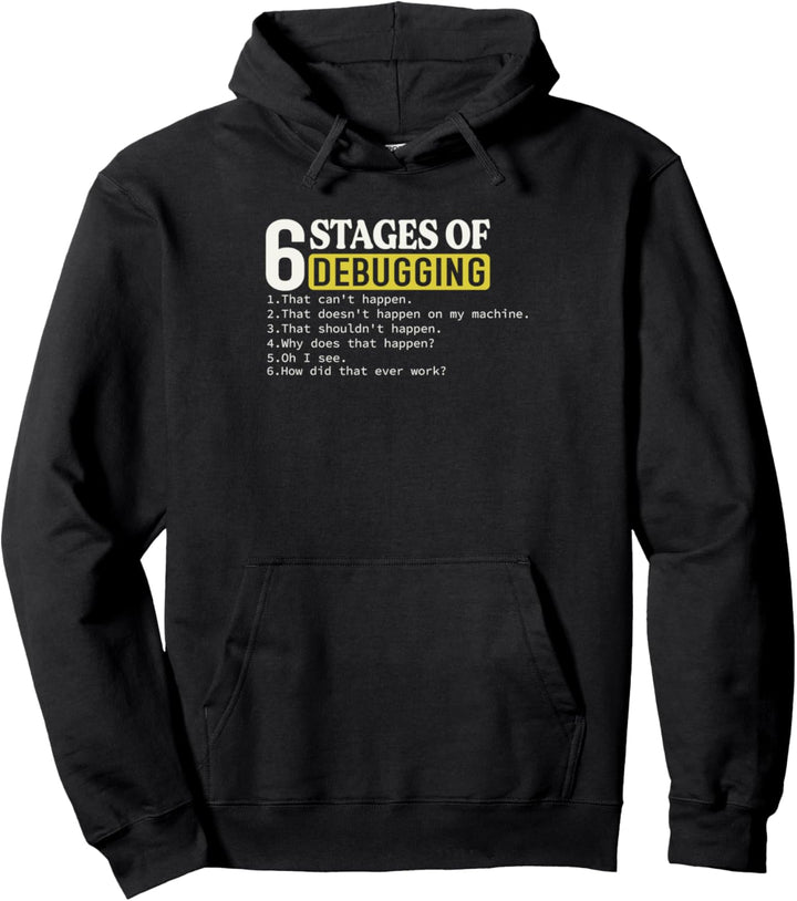 Funny Programmer Debugging Meme Spruch 6 Phasen of Debugging Pullover Hoodie