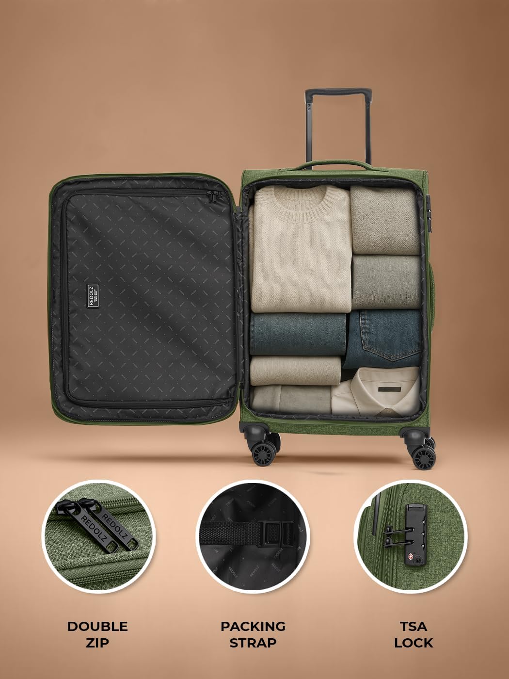 REDOLZ MEDIUM Weichschalen Koffer für Männer & Frauen | Leichter Trolley 67 cm mit 4 Doppelrollen &