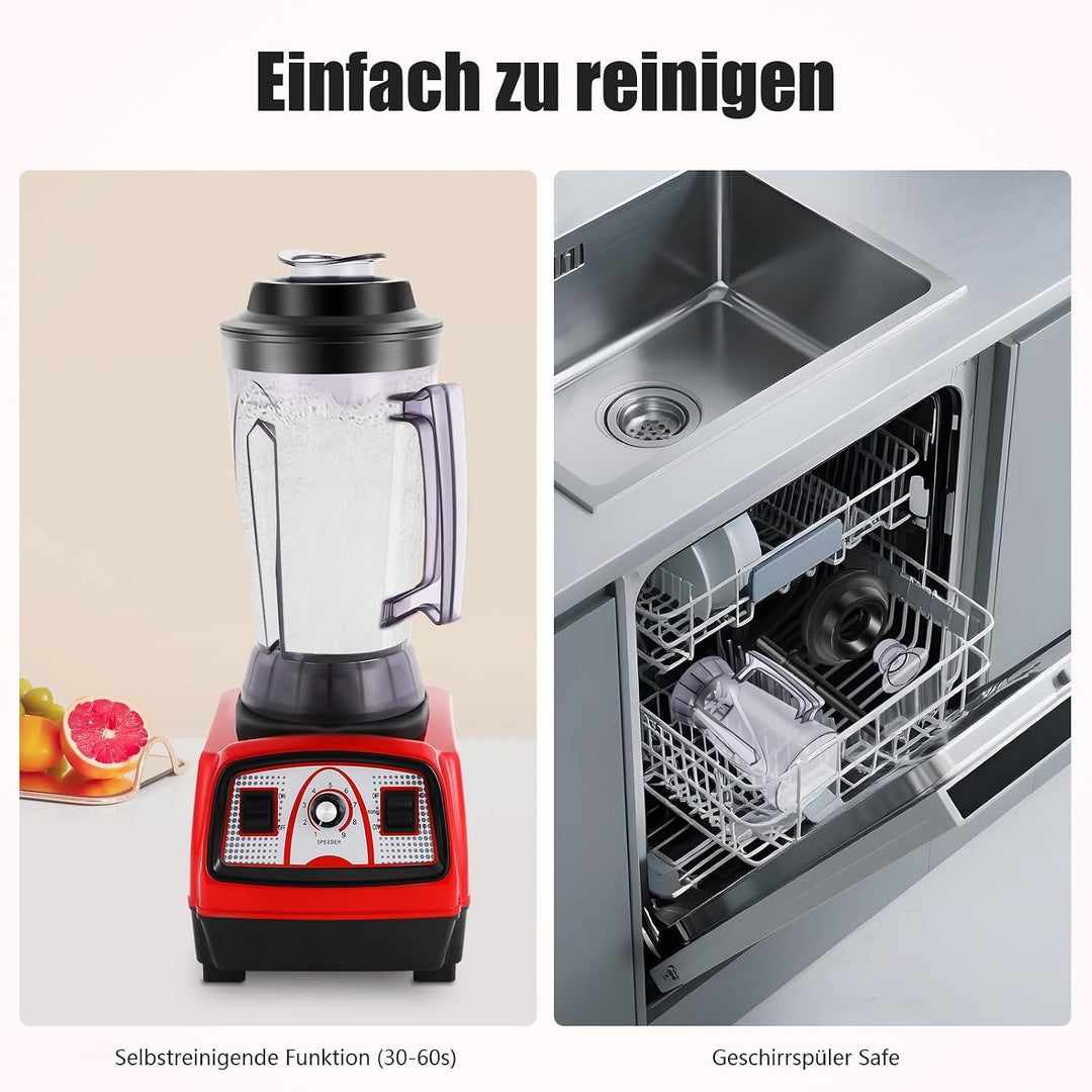 2000W Standmixer 4L Mixer Hochleistungsmixer mit 9 Einstellbaren Geschwindigkeiten, Standmixer Smoot