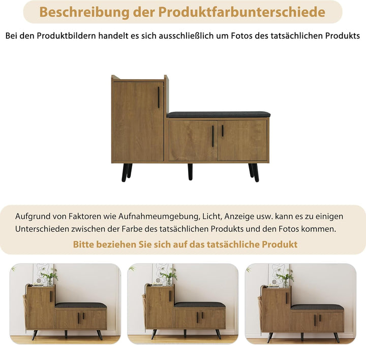Merax Schuhschrank mit Sitzbank, Schuhbank mit Stauraum, 3 Stauraumtüren, asymmetrische Metallgriffe