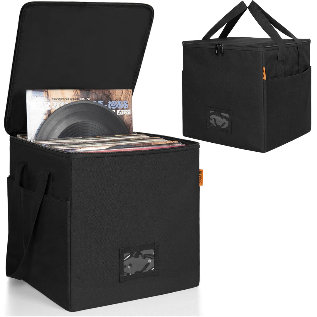 Vinyl-Schallplatten-Aufbewahrungsbox mit Reissverschlüsse, Klappbare Plattenkoffer für LP-Schallplat