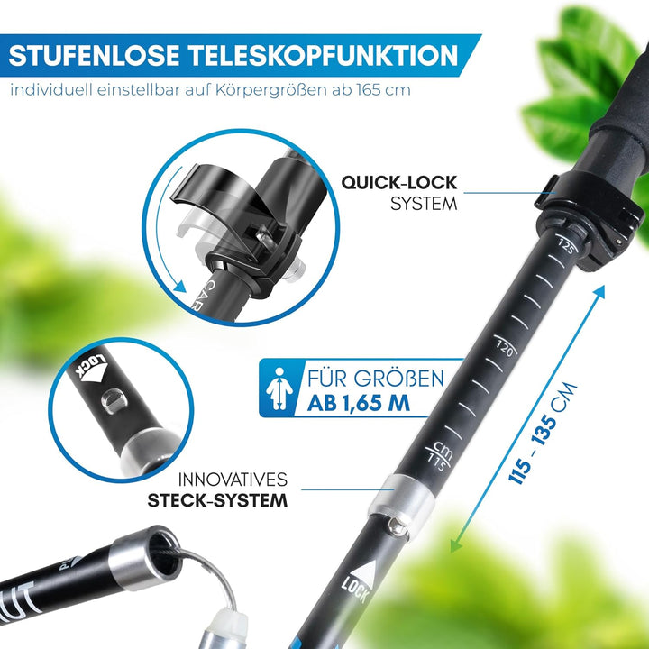 NORDMUT® Wanderstöcke faltbar aus ultraleichten Aluminium oder Carbon - ab 1,50m oder 1,65m - stabil