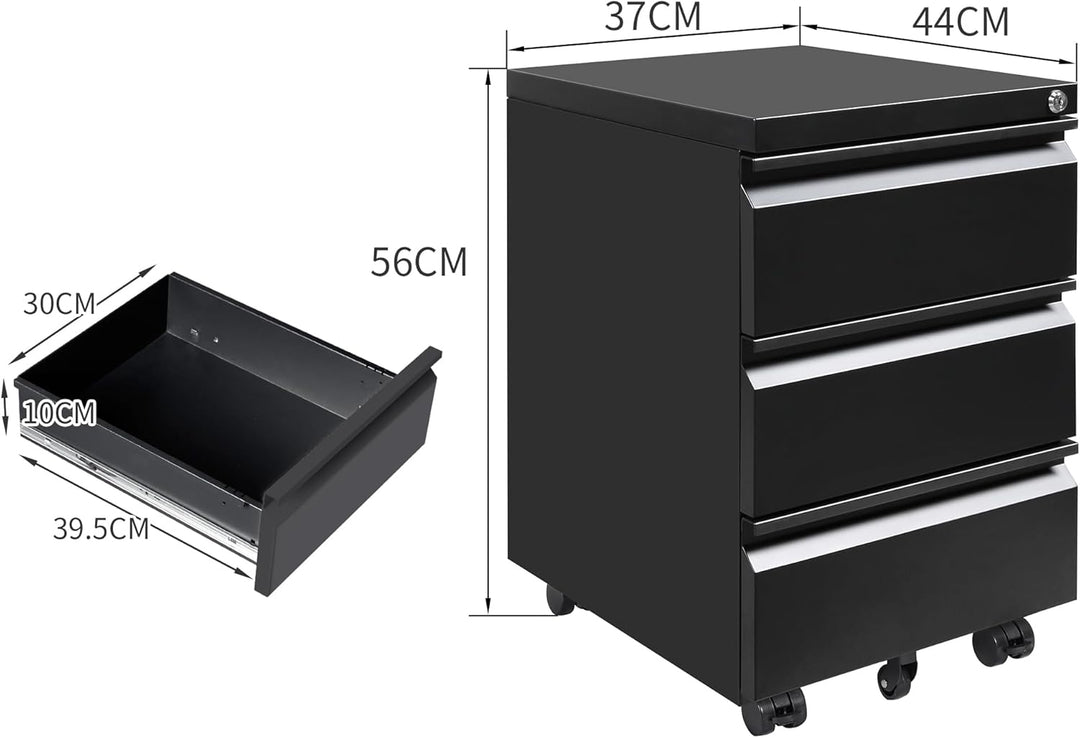 LVSTEEL Rollcontainer, Aktenschrank Abschliessbar mit 4 Schlüsseln, Büroschrank aus Metall, Aktensch