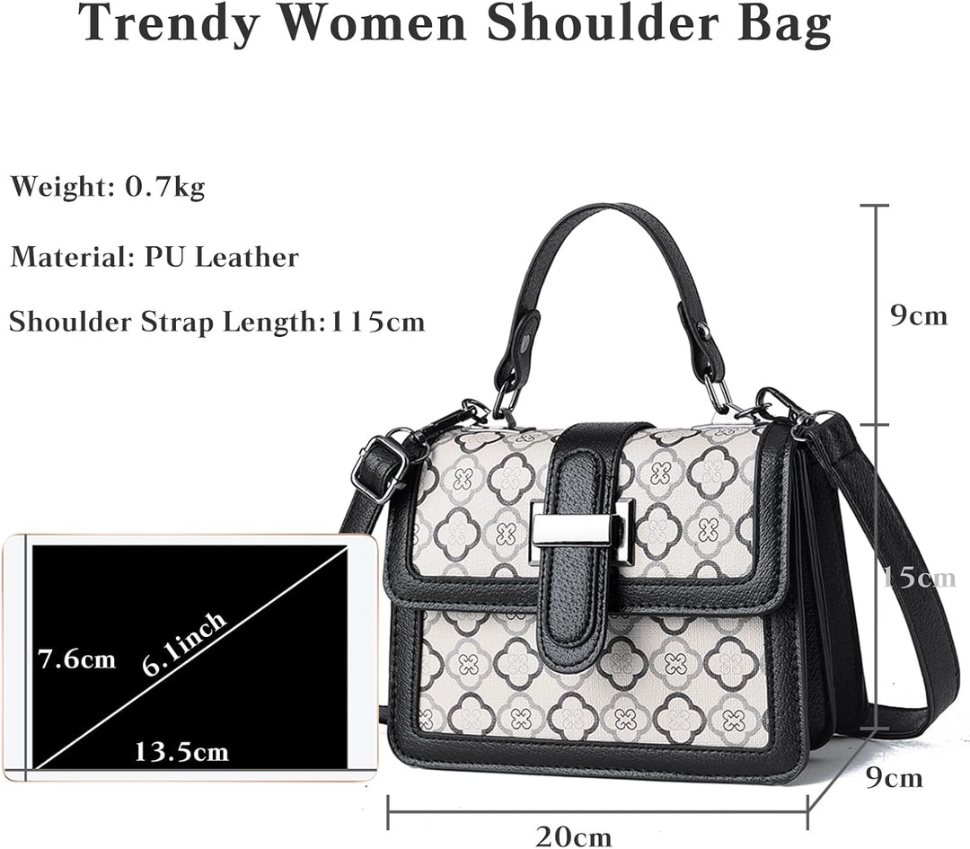 FANDARE Mode Damen Handtasche Schultertasche PU-Leder Tragetasche Schachbrett Umhängetasche Wasserdi