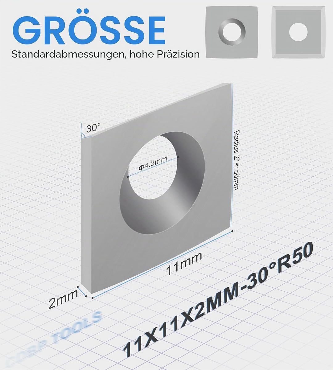 CDBP 11mm Quadrat Hartmetalleinsätze Cutter mit 2"Radius Gesicht für DIY Drehmaschine Holzdrehwerkze