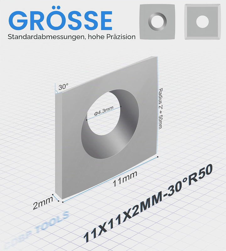 CDBP 11mm Quadrat Hartmetalleinsätze Cutter mit 2"Radius Gesicht für DIY Drehmaschine Holzdrehwerkze
