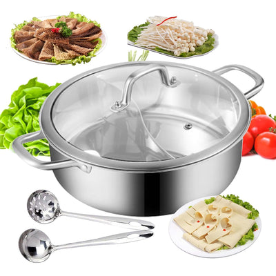 Hot Pot Kocher, 28cm Edelstahl Yin Yang Hot Pot Dual Sided Teiler Kochen Suppe Hot Pot mit Doppelgri