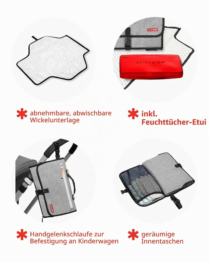 Skip Hop Pronto Mini Wickeltasche, Wickelstation für unterwegs, grey melange grau Einfarbige, grau E