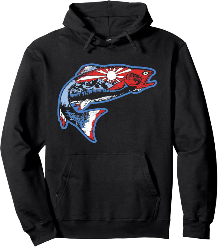 Trout Outdoor Illustration Series - Red White & Blue USA Pullover Hoodie