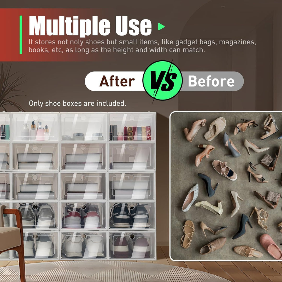 20 Stück Schuhkarton stapelbar faltbar Kunststoff klar Lagerung Box mit Deckel für Männer/Frauen, 33