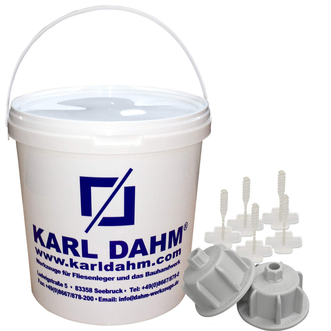 Karl Dahm Fliesen Nivelliersystem Basis-Set für 1 mm Fugen: 50 graue Zughauben für Fliesenstärke 12-