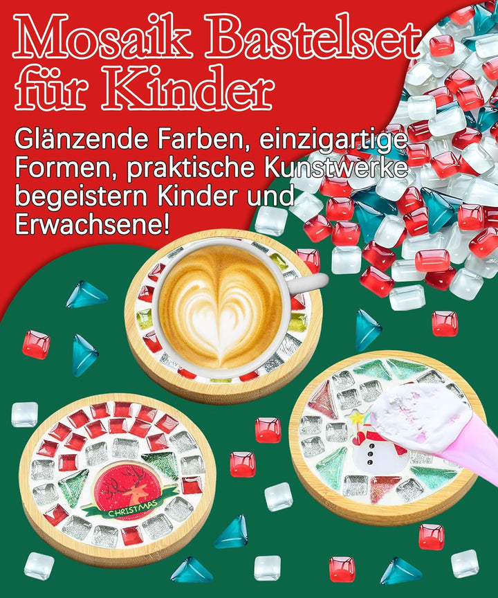 Finsink Mosaik bastelset kinder 4pcs Weihnachten Mosaik Untersetzer Bastelset DIY Holz Untersetzer S
