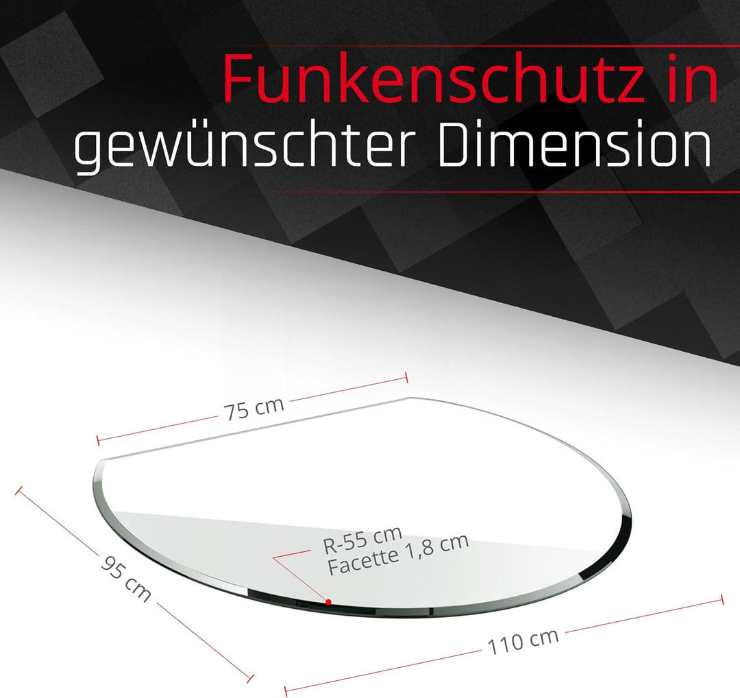 BIJON Funkenschutz-Platte mit Facettenschliff, Glasplatte Kaminofen, Kaminschutz mit ESG Sicherheits