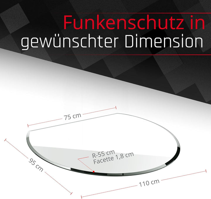 BIJON Funkenschutz-Platte mit Facettenschliff, Glasplatte Kaminofen, Kaminschutz mit ESG Sicherheits