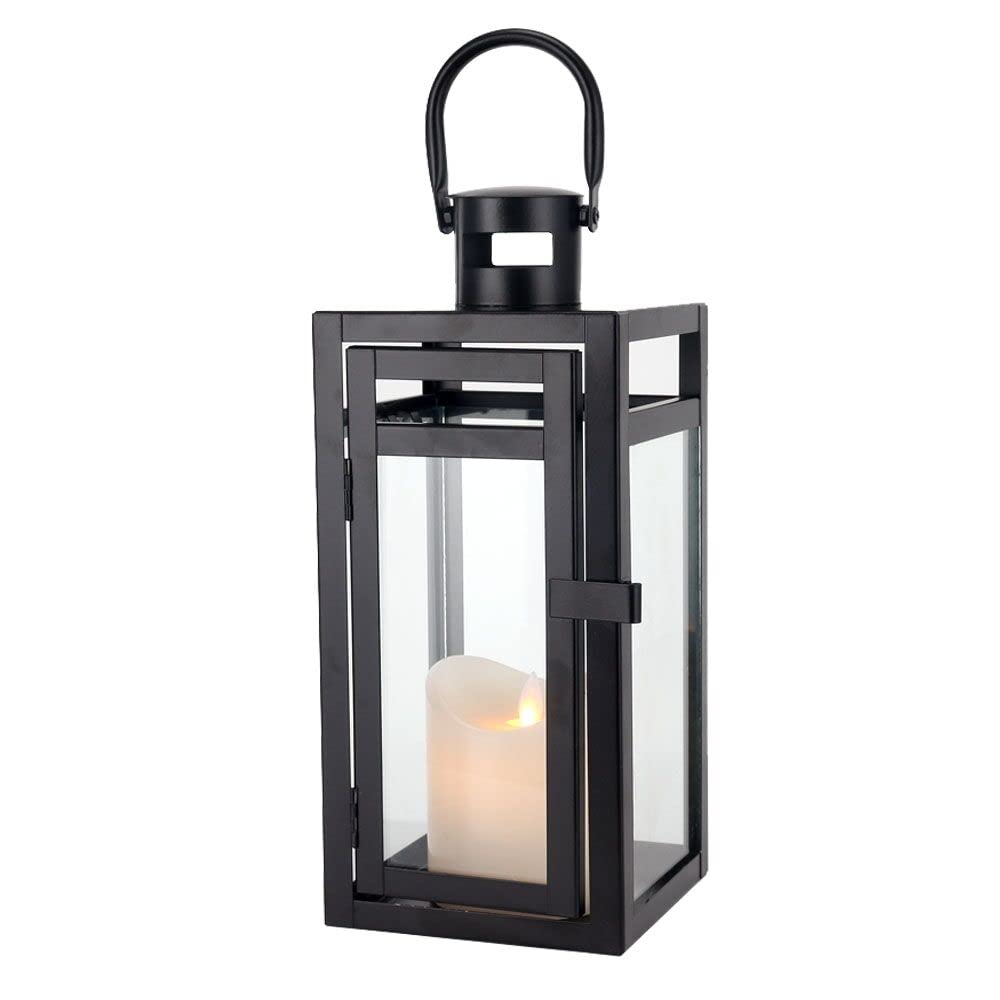 TRIROCKS Dekorative Edelstahl Laterne 30 cm Hoch Metall Kerzenhalter Mit Klaren Glasscheiben Für Hei