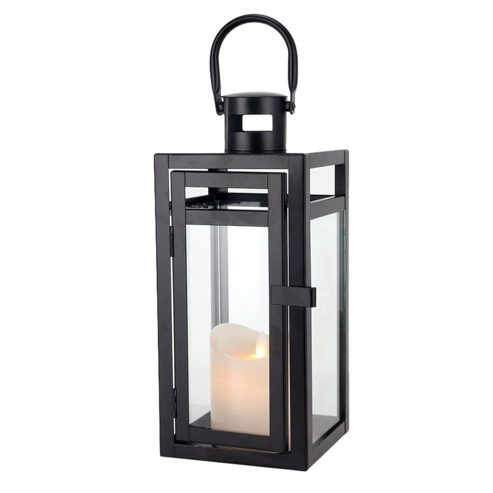 TRIROCKS Dekorative Edelstahl Laterne 30 cm Hoch Metall Kerzenhalter Mit Klaren Glasscheiben Für Hei