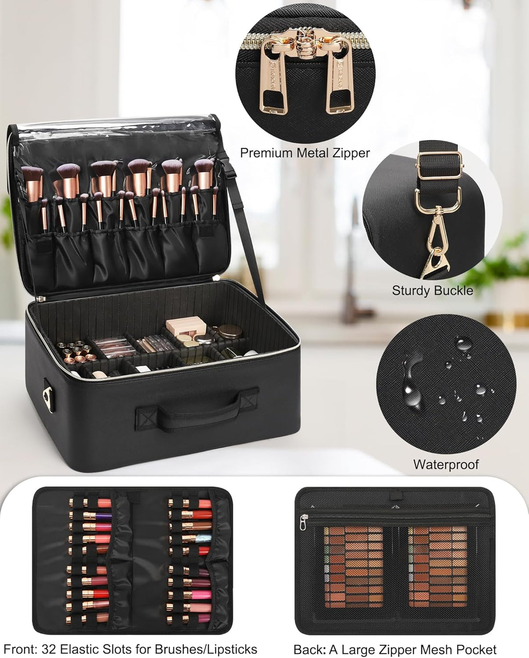 Relavel Extra Grosser Make-up-Tasche, Profi-Make-up-Train-Case für Make-up-Künstler:innen, Reise-Kos