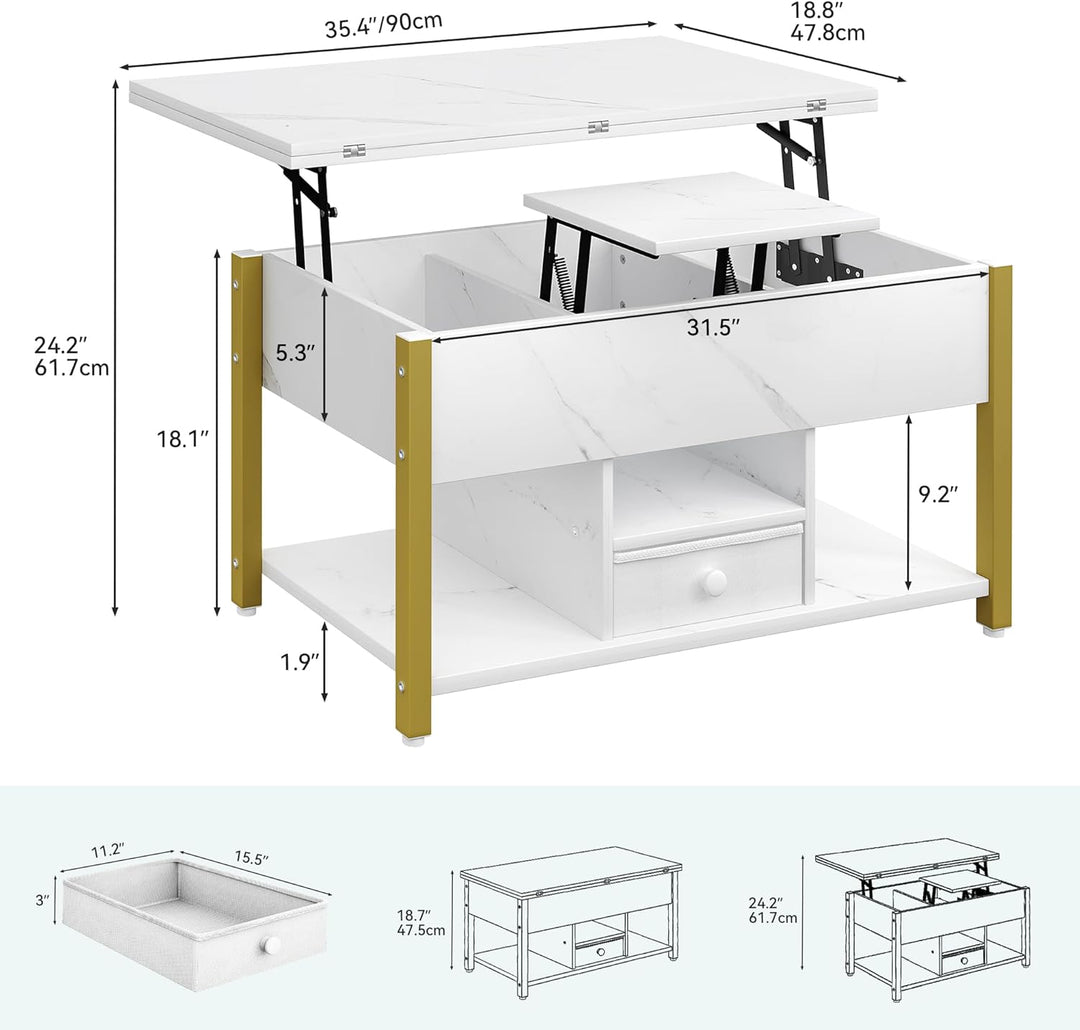 YITAHOME Couchtisch mit Höhenverstellbarer, 4-in-1-Multifunktions-Couchtisch mit Stauraum, Couchtisc